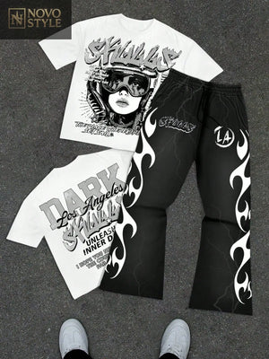 Manfinity EMRG 2pcs Men Funny Portrait & Letter Graphic Casual Street Style Round Neck Short Sleeve T-Shirt And Flared Sweatpants Set Novo Style