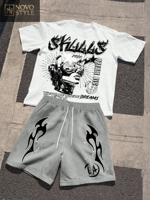 Manfinity EMRG Men's Casual Figure & Letter Print Short Sleeve T-Shirt And Shorts Set, Summer Novo Style