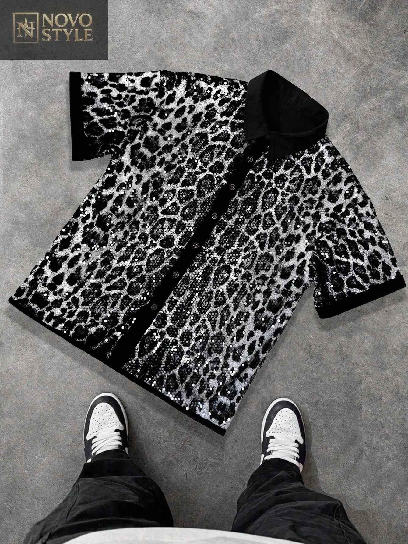 Men's Shiny Sequin Embellished Single Breasted Luxury Shirt Novo Style