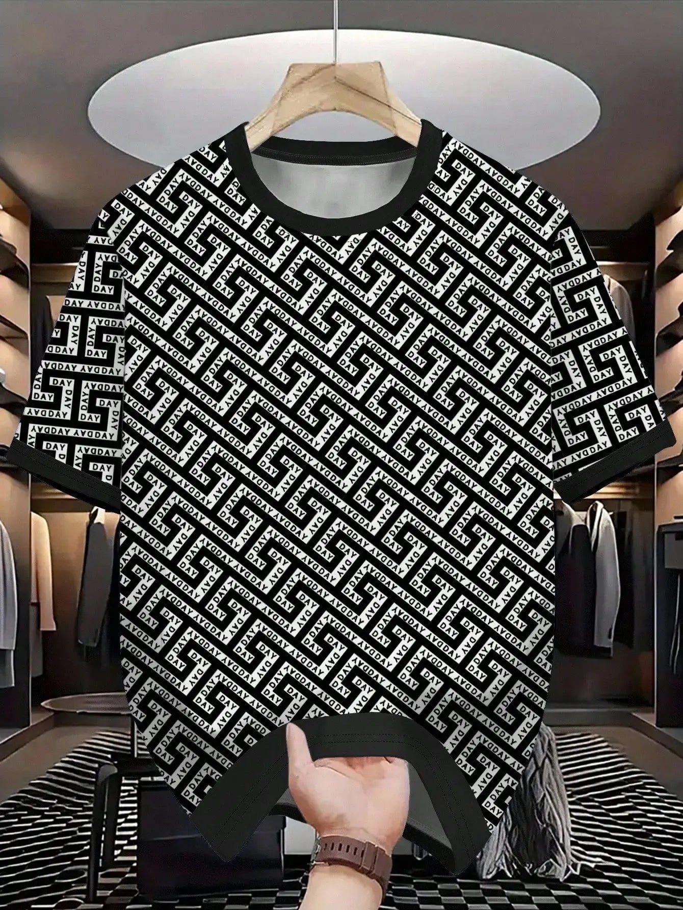 Navy Blue Classic Vintage Old Flower Pattern Print Fashion Atmosphere Casual Men's T-Shirt Novo Style