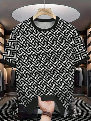 Navy Blue Classic Vintage Old Flower Pattern Print Fashion Atmosphere Casual Men's T-Shirt Novo Style