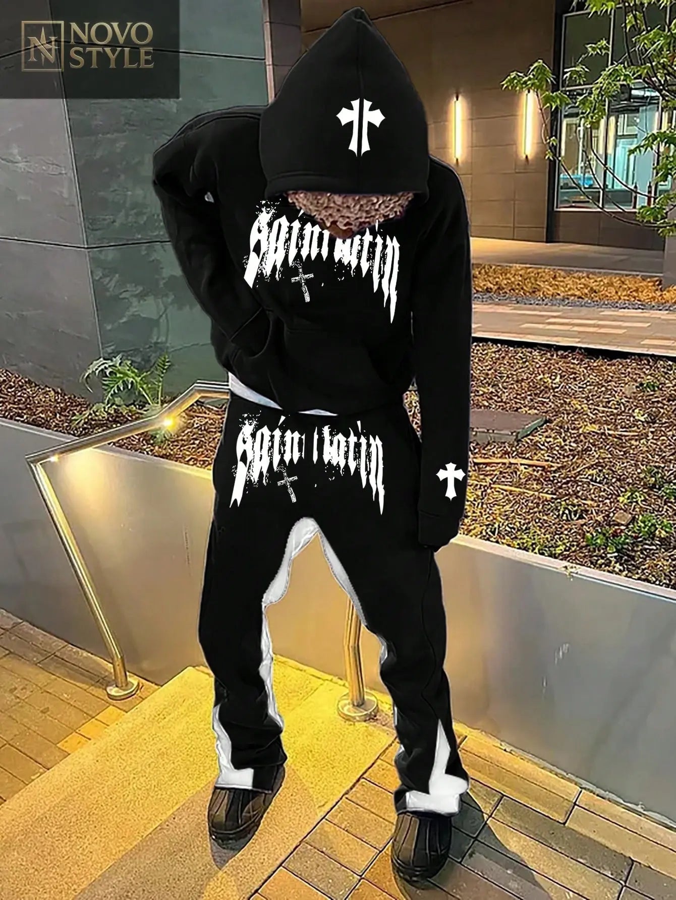 Novo Style  Casual Streetwear Letter Print Hoodie And Sweatpants Suit, Autumn, Fall Clothes Novo Style