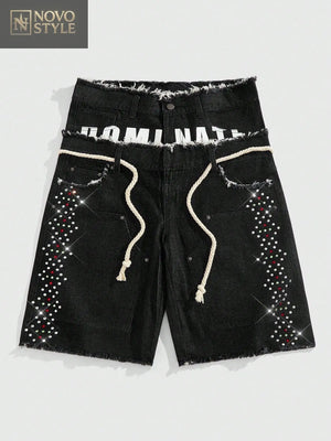 Novo Style MEN Street Life Men's Loose Fit Double Waistband Sparkling Diamond Denim Shorts Novo Style