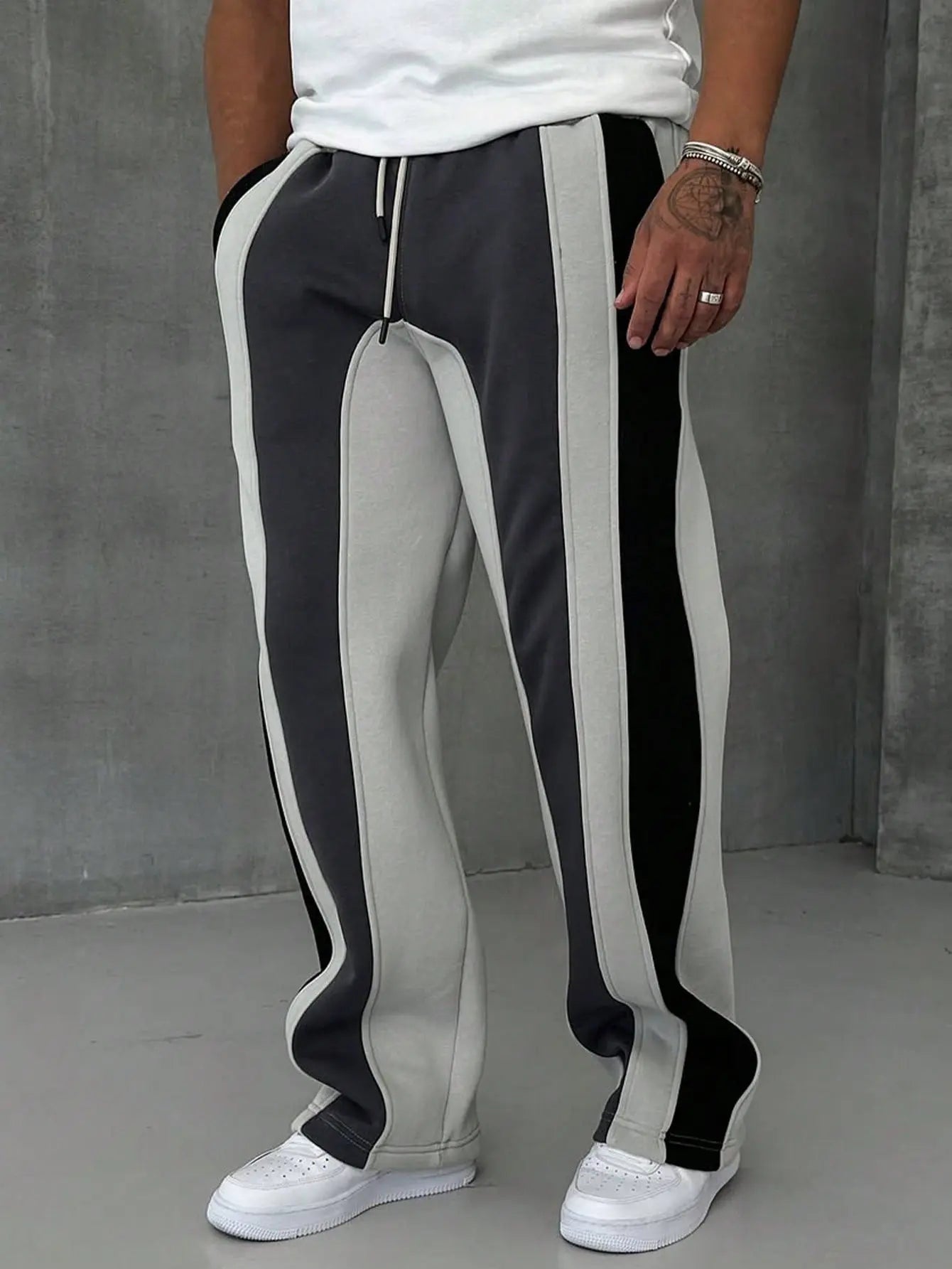 Novo Style Men's Casual Color Block Patchwork Long Pants, Fashionable Novo Style