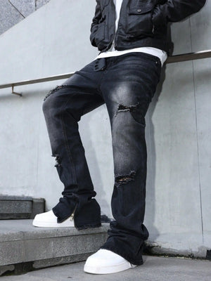 Novo Style  Men's Casual Distressed Zip Ankle Denim Jeans Men S Black Ripped Jeans Ripped Jeans For Men Novo Style