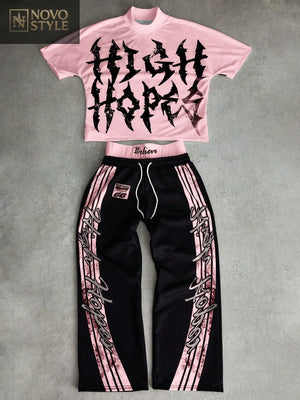Novo Style Men's Distressed T-Shirt And Long Pants Set, Streetwear Style Novo Style