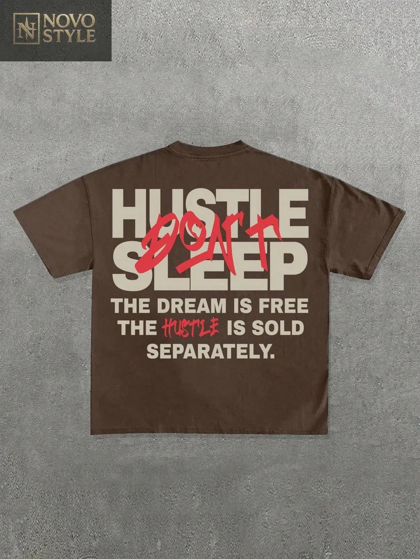 Novo Style Men's Fashionable Streetwear Letter Graphic Brown Short Sleeve Loose T-Shirt Novo Style