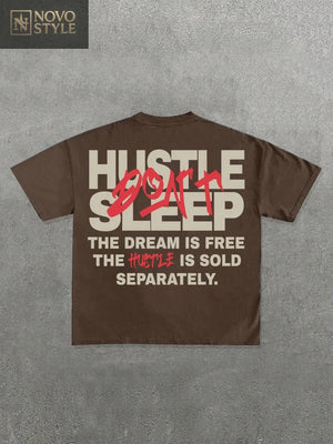 Novo Style Men's Fashionable Streetwear Letter Graphic Brown Short Sleeve Loose T-Shirt Novo Style