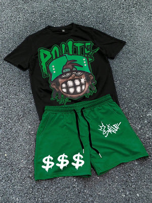 Novo Style  Men's Orange Hiphop Character Print T-Shirt And Shorts Outfit Novo Style