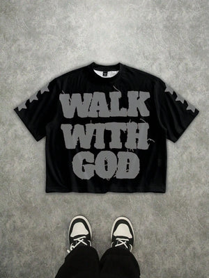 Novo Style  Men's Street Letter Graphic Short Sleeve Casual Cropped Loose T-Shirt Novo Style
