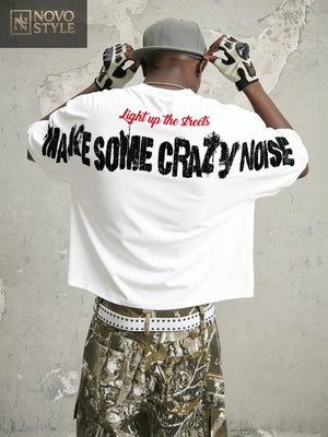 Novo Style  Men's Street Style Oversized Back Graphic Slogan Portrait Print T-Shirt, 2000s Style Novo Style