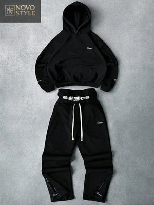 Novo Style Men's Street-Style Popular INS Matching 2 In 1 Drawstring Waist Zipper Hem "Freedom" Embroidered Hoodie And Pants Set, Suitable For Outdoor Music Festivals, Nightclubs, Boyfriend/Husband Gift, Anniversary Gift, Light Grey, Men Sweatsuit Set, Ho Novo Style