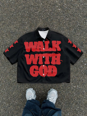Novo Style  Men's Summer Casual Letter Print Shirt , Christian Clothes Men's Cropped Tops, Men God Shirt, Baby Blue Shirt Men Graphic Novo Style