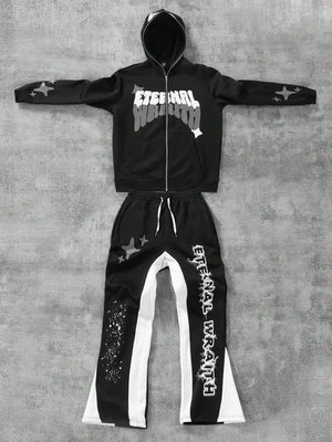 Novo Style  Men's Zip-Up Hoodie Sweatshirt & Pants Set Men Graphics Sweatsuits Hip Hop Clothes Novo Style