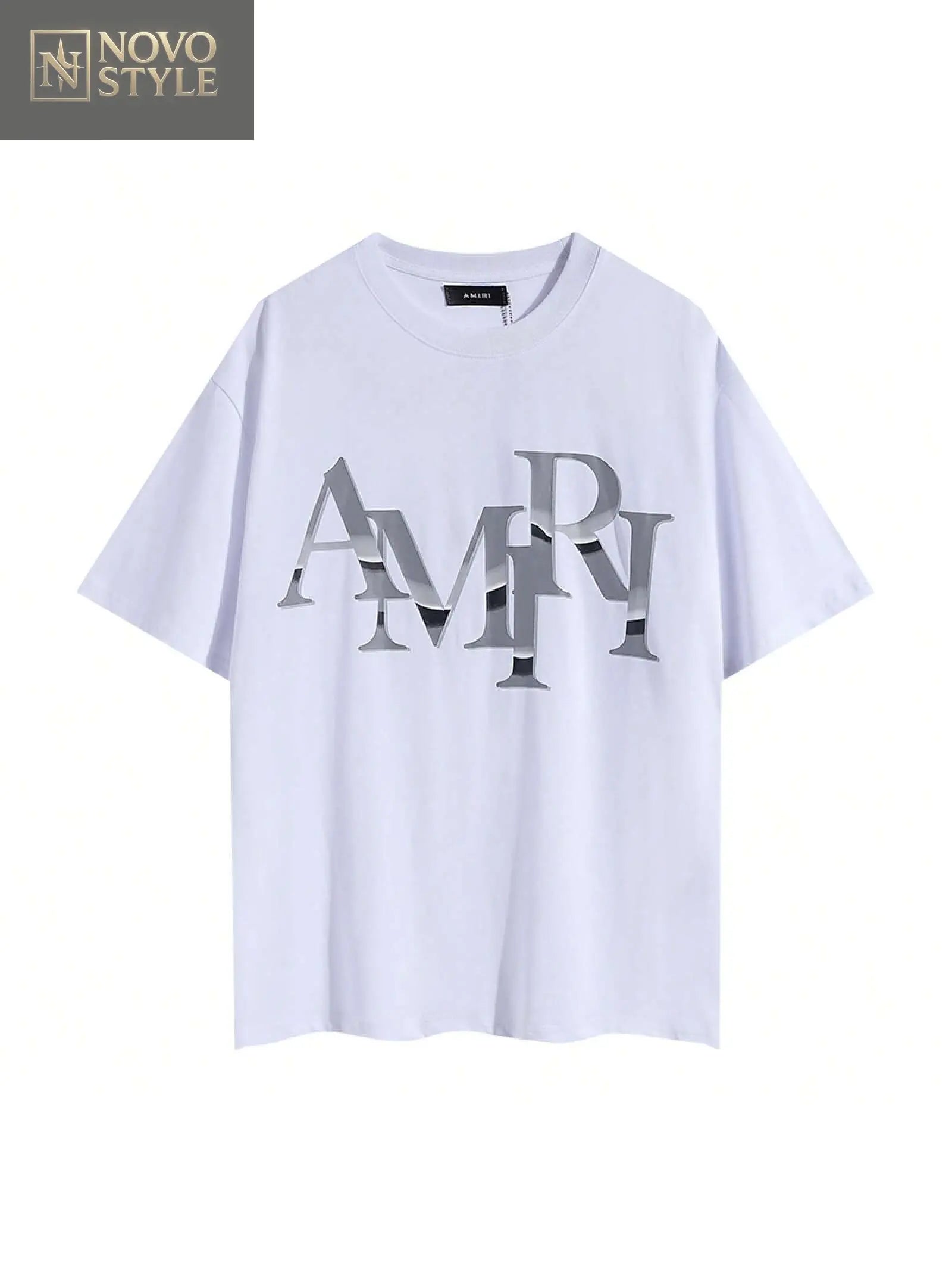 AMIRl Men's T - Shirt With Colorful Striped "AMIRl" Lettering Print, Loose Fit, 100% Cotton, Casual Style, Printed Round Neck, Machine - Washable, Suitable For All Seasons Novo Style