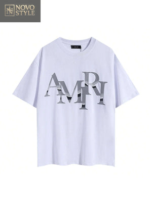 AMIRl Men's T - Shirt With Colorful Striped "AMIRl" Lettering Print, Loose Fit, 100% Cotton, Casual Style, Printed Round Neck, Machine - Washable, Suitable For All Seasons Novo Style