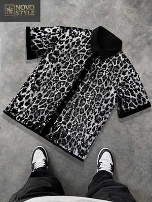 Men's Shiny Sequin Embellished Single Breasted Luxury Shirt Novo Style
